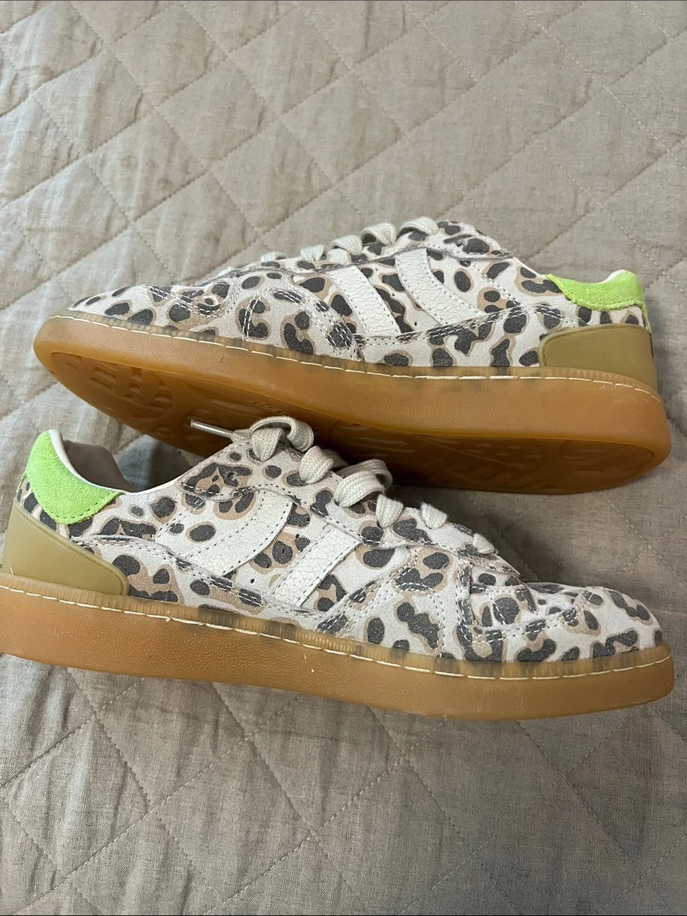 Coolway Leopard Print Sneakers with Beige and Neon Green Accents